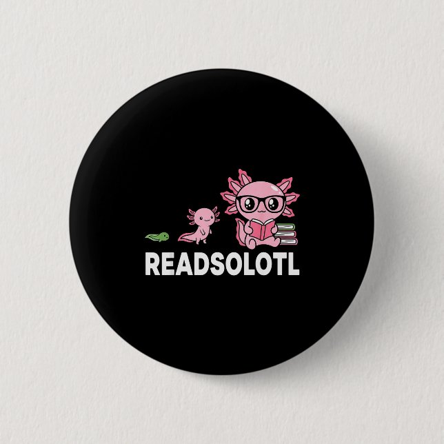 Readsolotl axolotl bokälskare rolig läsning barn  knapp (Framsida)