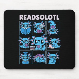Readsolotl blåaxolotl bokälskare rolig läsning musmatta