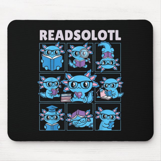 Readsolotl blåaxolotl bokälskare rolig läsning musmatta (Framsidan)