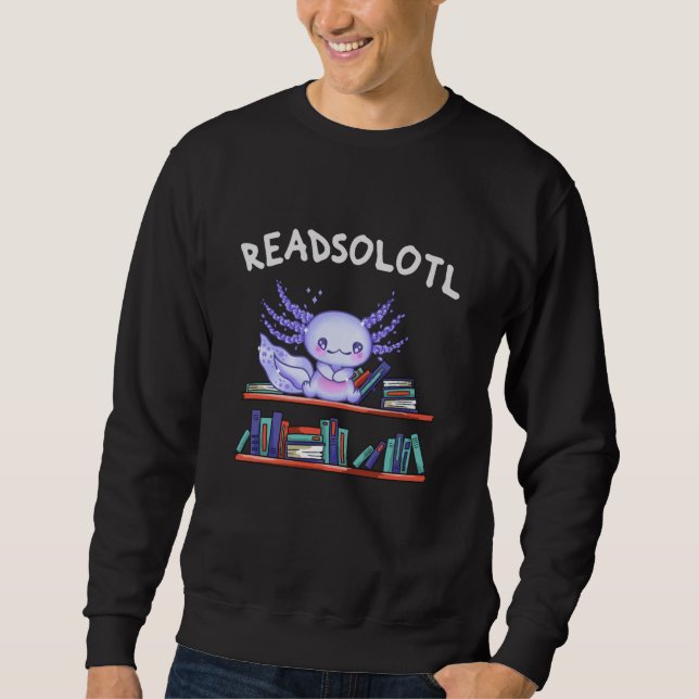Readsolotl Bok älskare Funny Axolotl Lång Ärmad Tröja (Framsida)