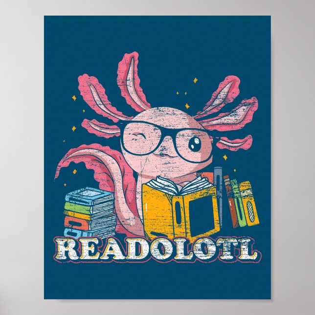 Readsolotl Read Bok Axolotl Lustigt läsande fisk Poster (Framsidan)