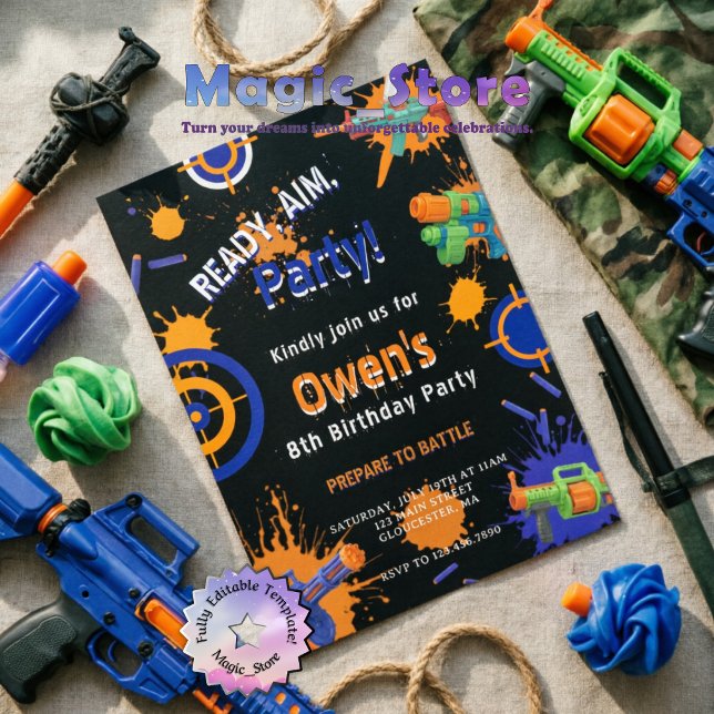Ready, Aim, Party! Dart | Nerf Gun Battle Birthday Inbjudningar (Skapare uppladdad)