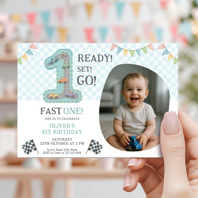 Ready Set Go First Birthday Inbjudningar (Skapare uppladdad)
