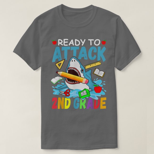 Ready To Attack 2nd Grade Back To School Shark Sec T Shirt (Design framsida)