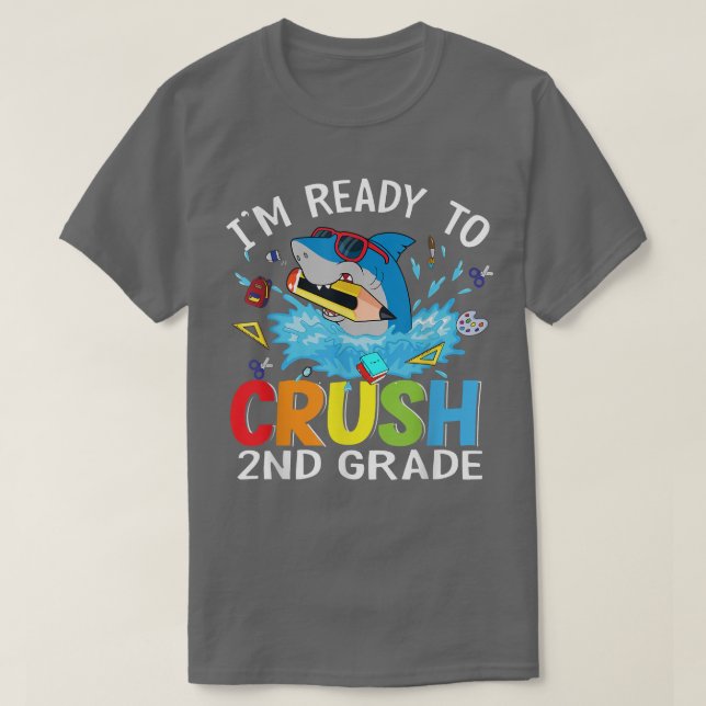 Ready to Crush 2nd Grade Back To School Shark Stud T Shirt (Design framsida)
