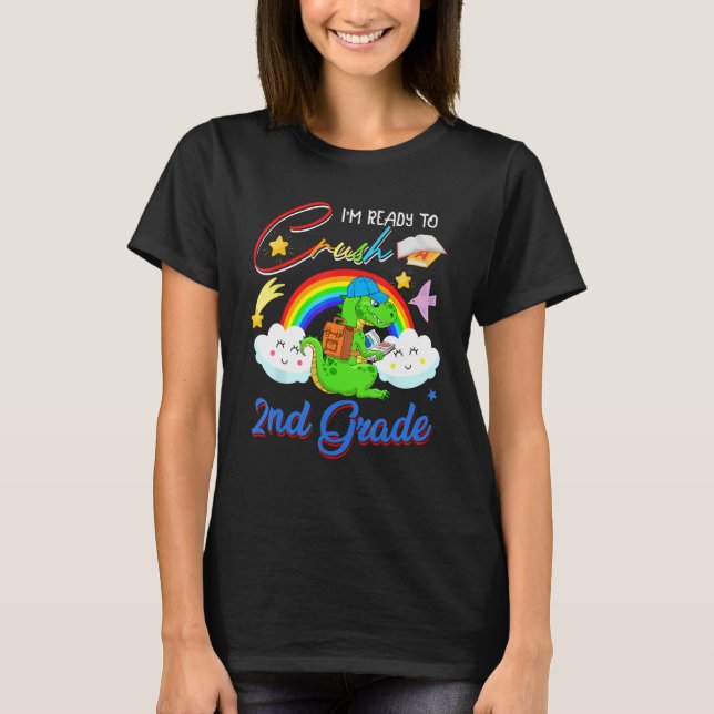 Ready To Crush 2nd Grade Cute rex Reading Book Rai T Shirt (Framsida)
