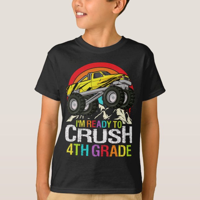 Ready To Crush 4th Grade School Monster truck T Shirt (Framsida)