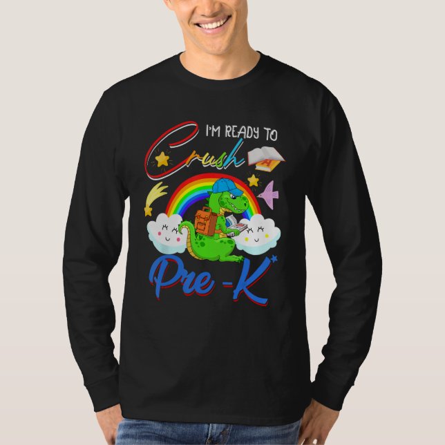 Ready To Crush Pre K Cute rex Reading Book Rainbow T Shirt (Framsida)