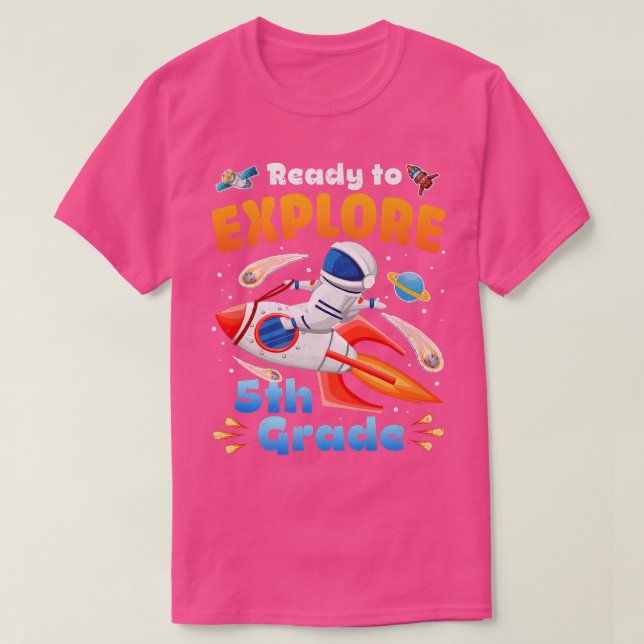 Ready to Eplore 5th Grade Cute Astronaut Boys Girl T Shirt (Design framsida)