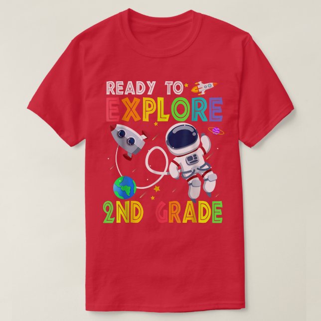 Ready to Explore 2nd Grade Cute Astronaut Boys Gir T Shirt (Design framsida)