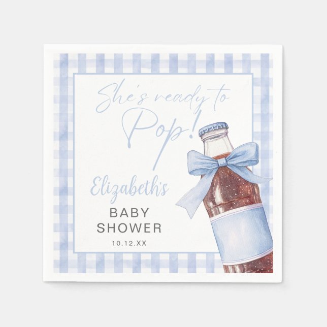 Ready To Pop Blue Bow Soda Bottle Baby Shower Pappersservett (Framsidan)