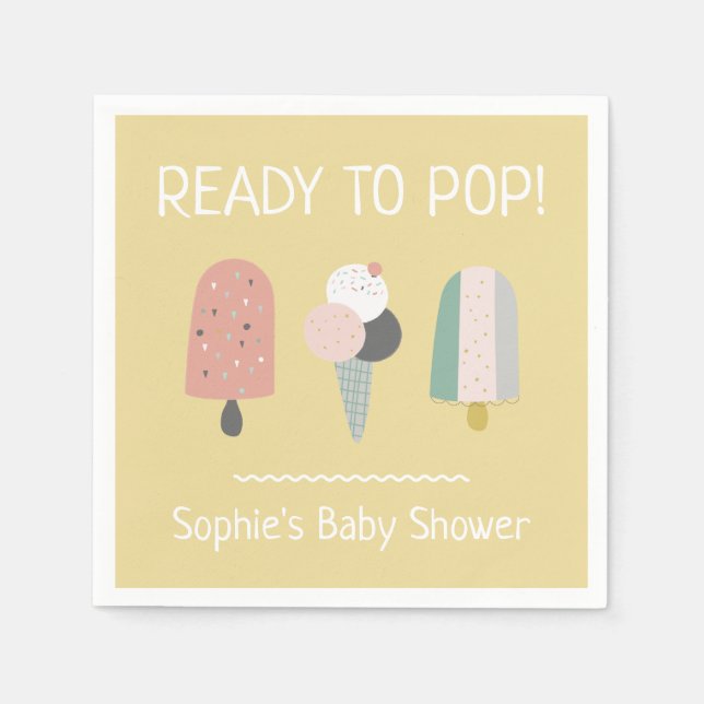 Ready to Pop Bohemian Baby Shower Napkins Mustard Pappersservett (Framsidan)