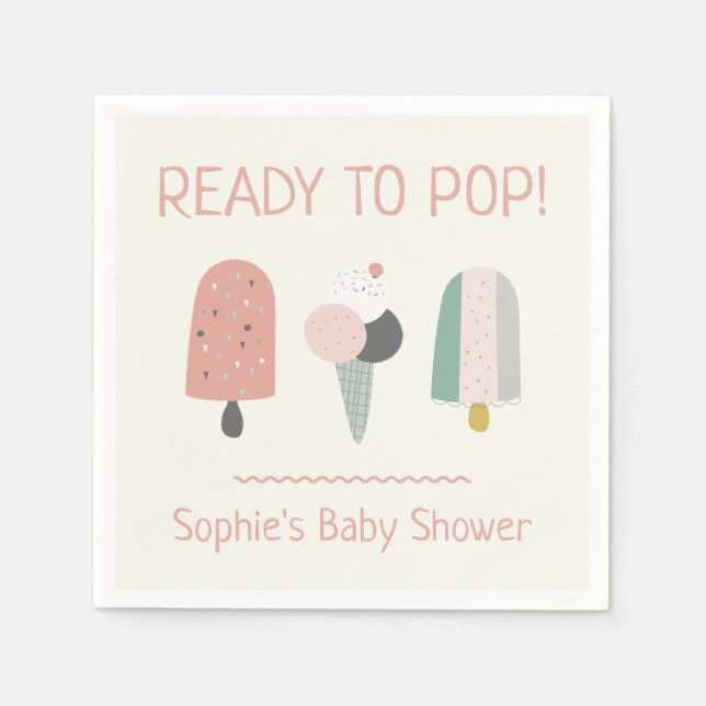 Ready to Pop Ice Cream Baby Shower Paper Napkins Pappersservett (Framsidan)