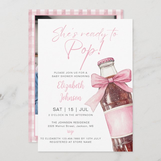 Ready To Pop Pink Soda Bottle Baby Shower Photo Inbjudningar (Fram/baksida)