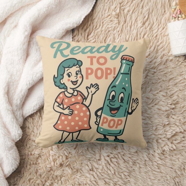 Ready to Pop Retro 1950s Maternity Baby Shower  Kudde (Filt)