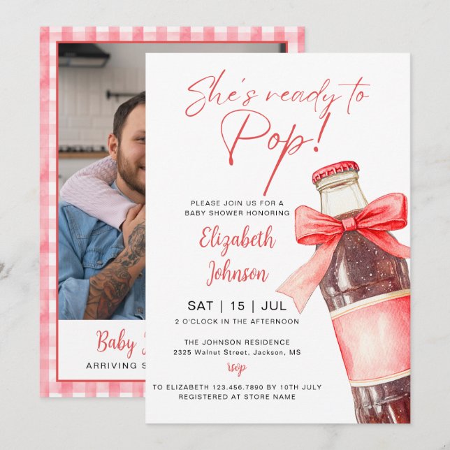 Ready To Pop Soda Bottle Baby Shower Photo Inbjudningar (Fram/baksida)