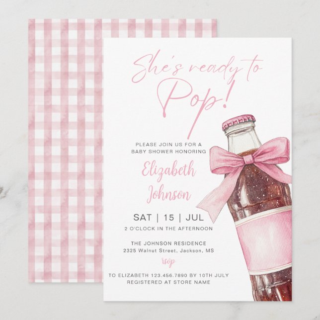 Ready To Pop Soda Bottle Pink Bow Baby Shower Inbjudningar (Fram/baksida)