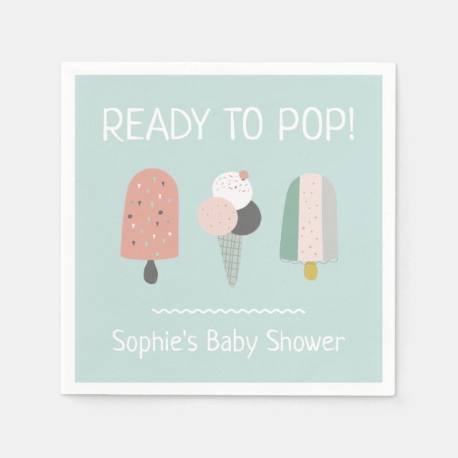 Ready to Pop Summer Baby Shower Napkins Mint Green Pappersservett (Framsidan)