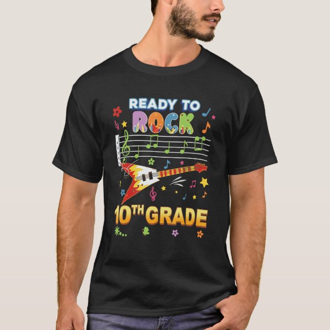 Ready To Rock 10th Grade Guitar Music Back To Scho T Shirt (Framsida)