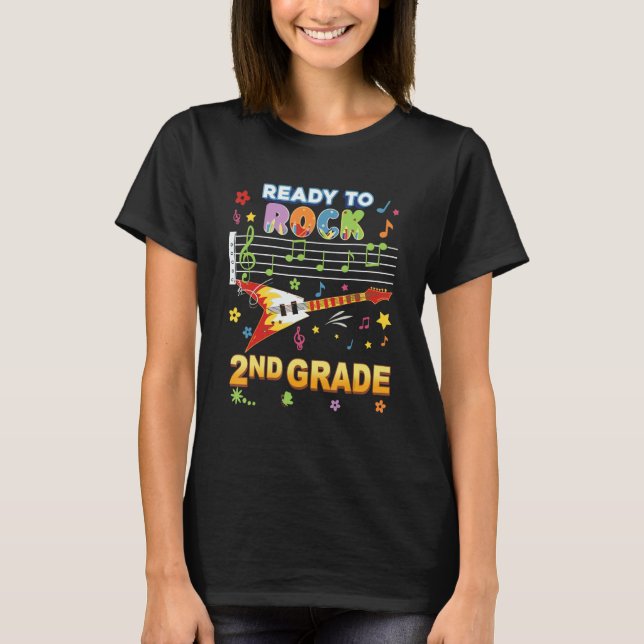 Ready To Rock 2nd Grade Guitar Music Back To Schoo T Shirt (Framsida)