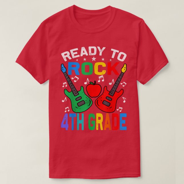 Ready To Rock 4th Grade Back To School Guitar  T Shirt (Design framsida)