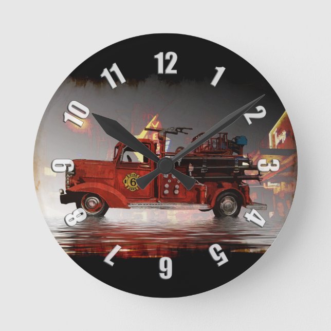 Ready to Roll in Vegas - Fire Truck   Round Clock Rund Klocka (Framsida)