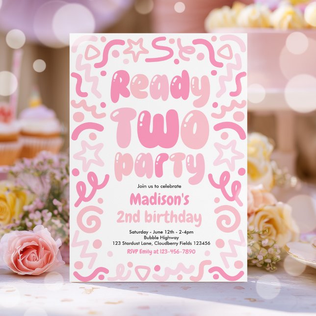 Ready Two Party Confetti Balloon 2nd Birthday  Inbjudningar (Skapare uppladdad)