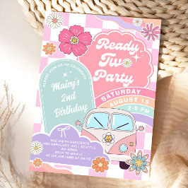 Ready Two Party Rainbow Daisy 2nd Birthday Inbjudningar