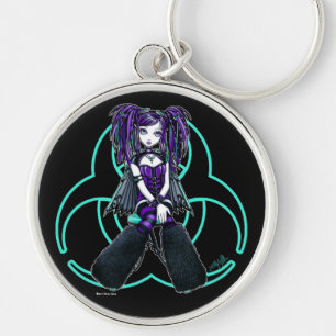 "Reagan" Cybergoth radioaktiva felika Keychain Rund Silverfärgad Nyckelring