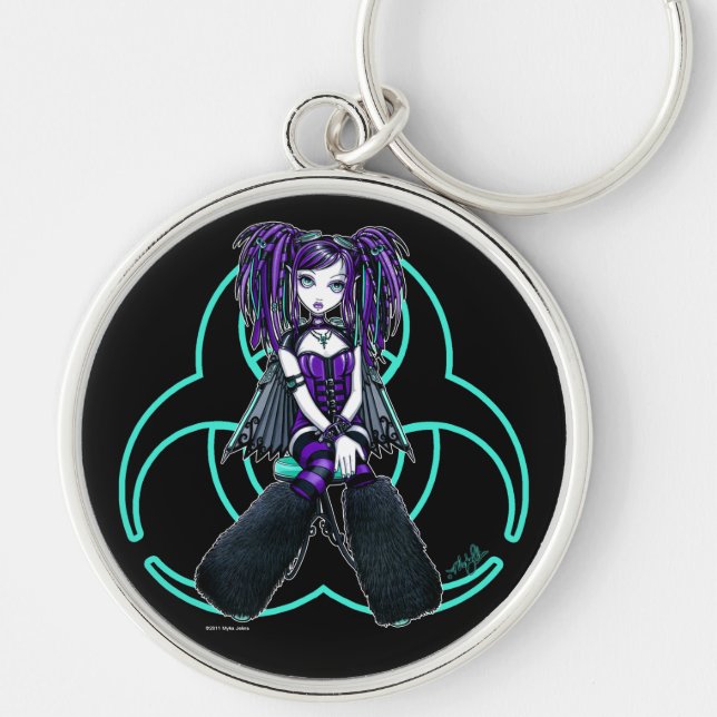 "Reagan" Cybergoth radioaktiva felika Keychain Rund Silverfärgad Nyckelring (Framsidan)