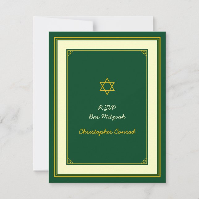 Reaktionskort Forest Grönt och Guld Pub Mitzvah OSA Kort (Framsida)