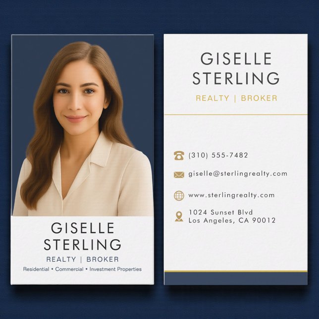 Real Estate Agent Broker Navy Blue Gold  Visitkort (Skapare uppladdad)