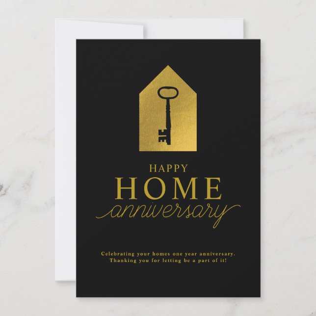 Real Estate Agent Happy Home Anniversary Gold Key Anteckningskort (Framsida)