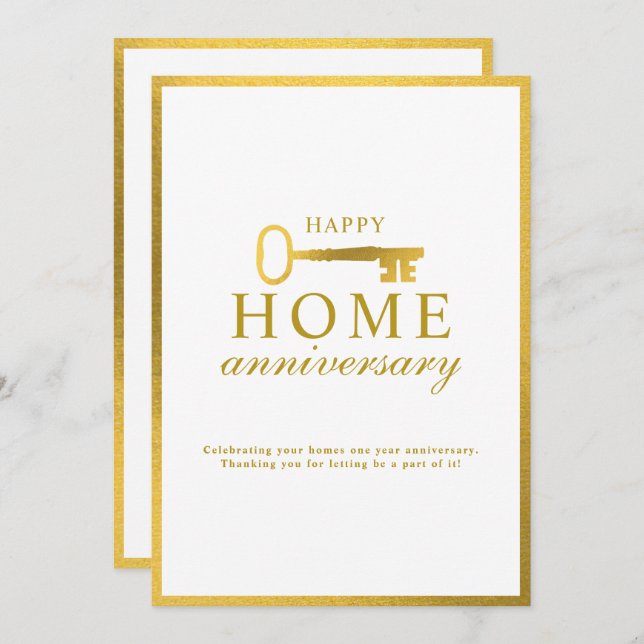 Real Estate Agent Happy Home Anniversary Gold Key Anteckningskort (Fram/baksida)