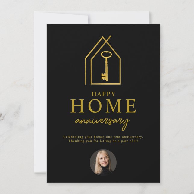 Real Estate Agent Happy Home Anniversary Gold Key Anteckningskort (Framsida)