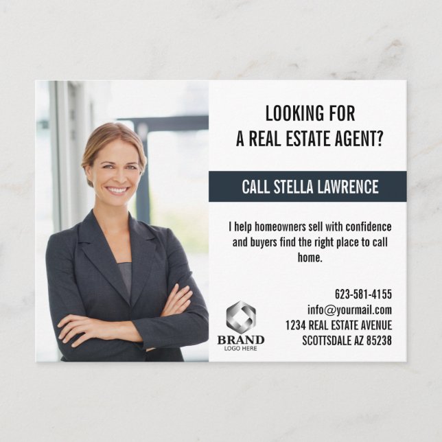 Real Estate Agent Marketing PROMOTION LOGO PHOTO  Vykort (Framsida)