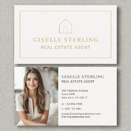 Real Estate Agent Neutral Gold House Photo Visitkort