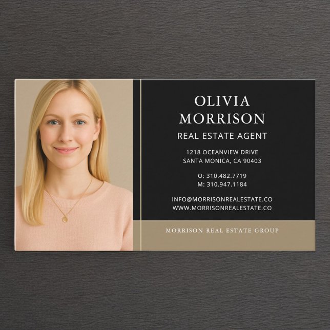 Real Estate Agent Photo Black Gold Visitkort (Skapare uppladdad)