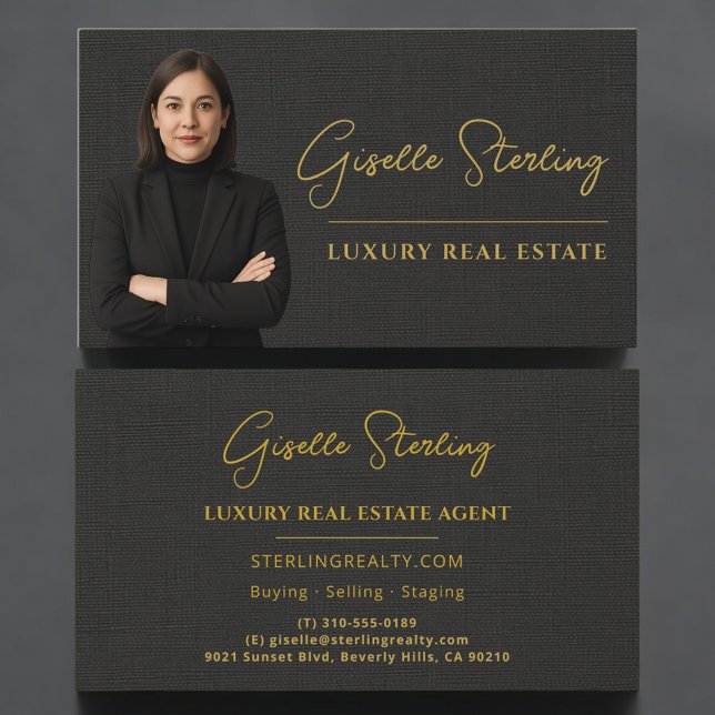 Real Estate Black Linen Luxury Professional Visitkort (Skapare uppladdad)