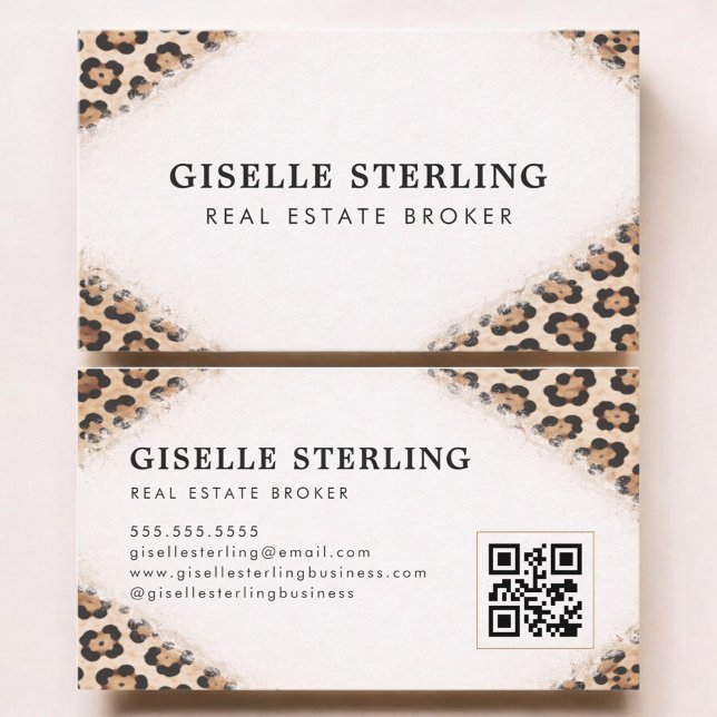 Real Estate Broker Cheetah Leopard Print QR Code Visitkort (Skapare uppladdad)