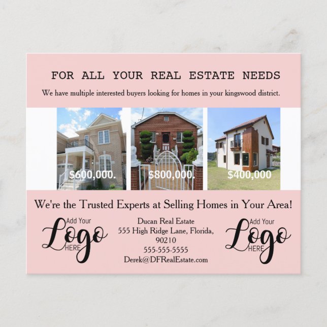 Real Estate School District Targeting Postcards Flygblad (Framsidan)
