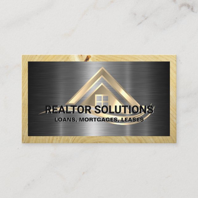 Real Estate Solutions Logo | Metallic and Wood Visitkort (Framsida)