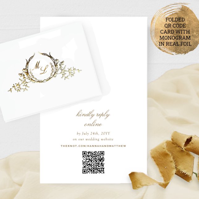 Real Foil Chic Calligraphy Monogram OSA QR Code Folierat Kort (Skapare uppladdad)