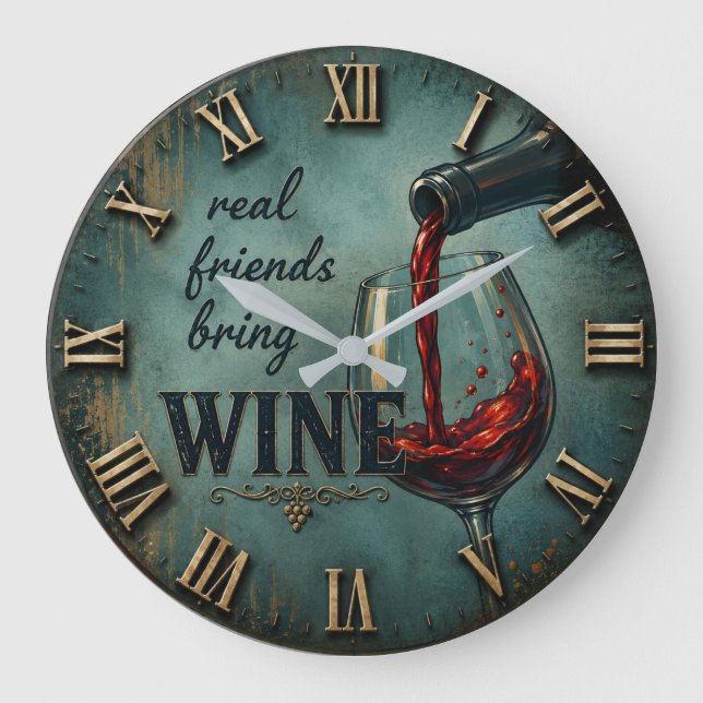 Real Friends Bring Wine Bar Decor Stor Klocka (Framsida)