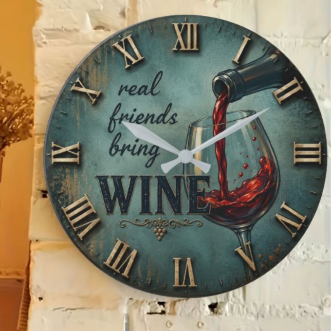 Real Friends Bring Wine Bar Decor Stor Klocka (Skapare uppladdad)