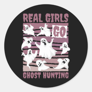 Real Girls Go Ghost Hunting Cute Ghost Halloween S Runt Klistermärke