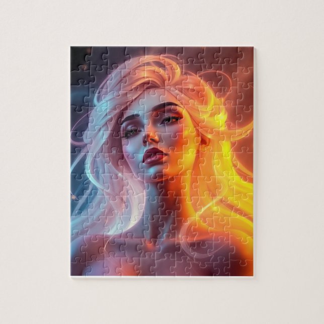 Real Glow Woman Porträtt - Vibrant Fantasy Art Pussel (Vertikal)