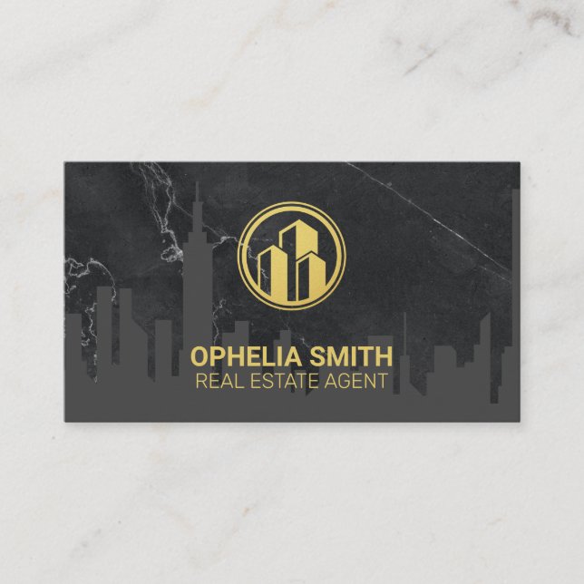 Real Gods Agent Cityscape Marble | Guld Byggnad Visitkort (Framsida)