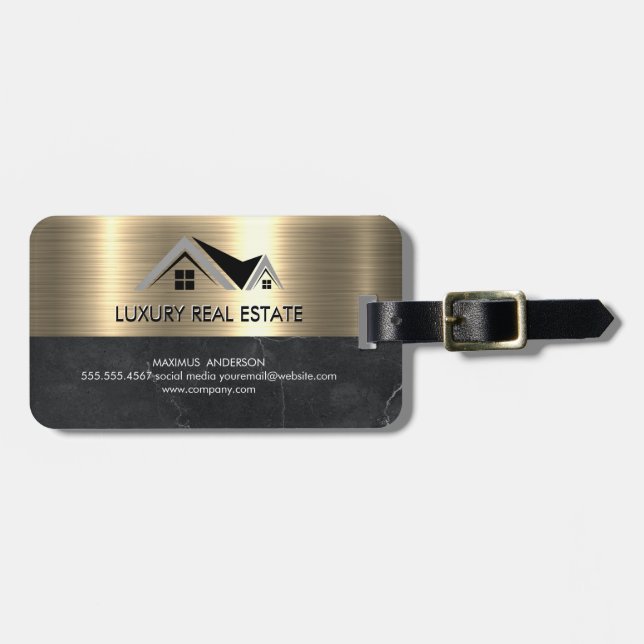 Real Gods Agent | Metallic Guld Marble Business Bagagebricka (Horisontell Framsida)