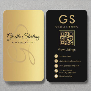 Real Gods Agent Monogram Guld Black QR-kod Visitkort